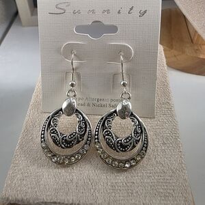 Silver and Black Ornate Earrings